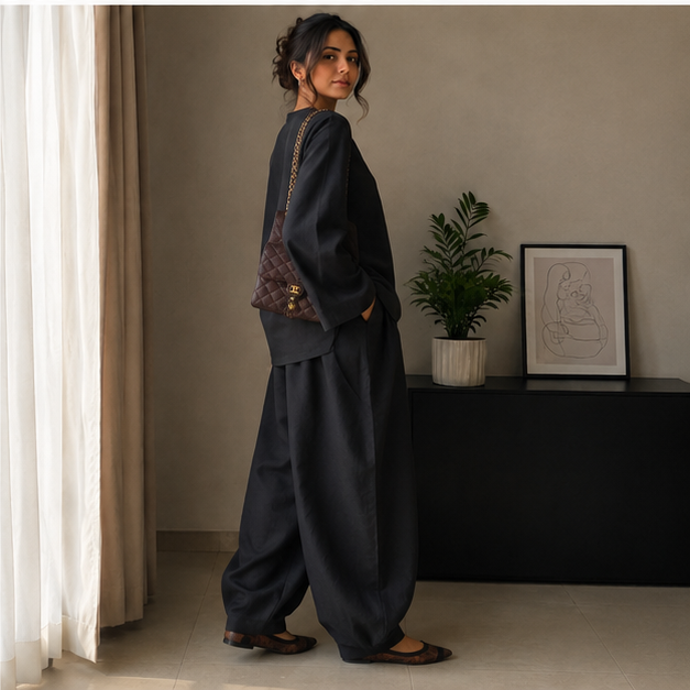 Farshi Black(2PC) – Premium Loungewear Co-Ord Set with Oversized Farshi Pants