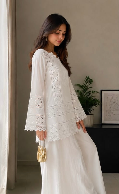 Pearlee – Luxury Chikankari & Lace Detailed Ivory Co-ord Set