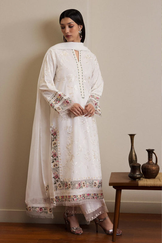 Whitshee – Ivory Festive Organza & Lawn Set with Multi-Flora Embroidery