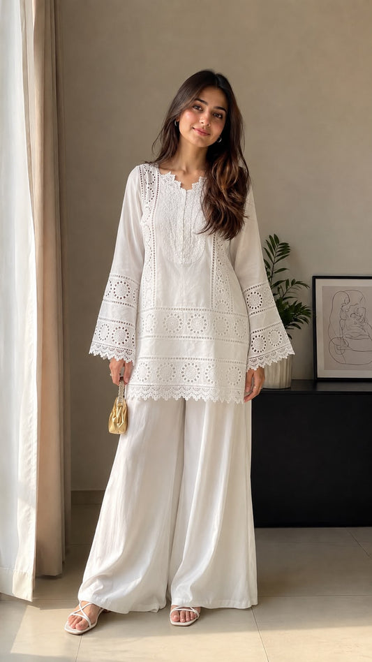 Pearlee – Luxury Chikankari & Lace Detailed Ivory Co-ord Set