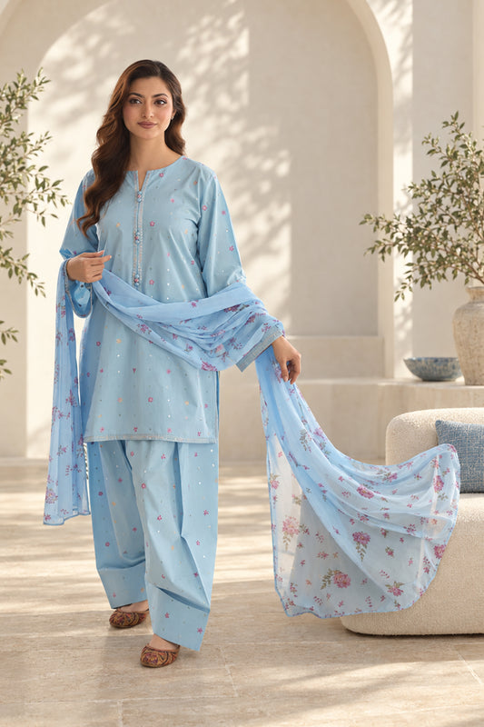 Skyree – Powder Blue 3-Piece Lawn Suit