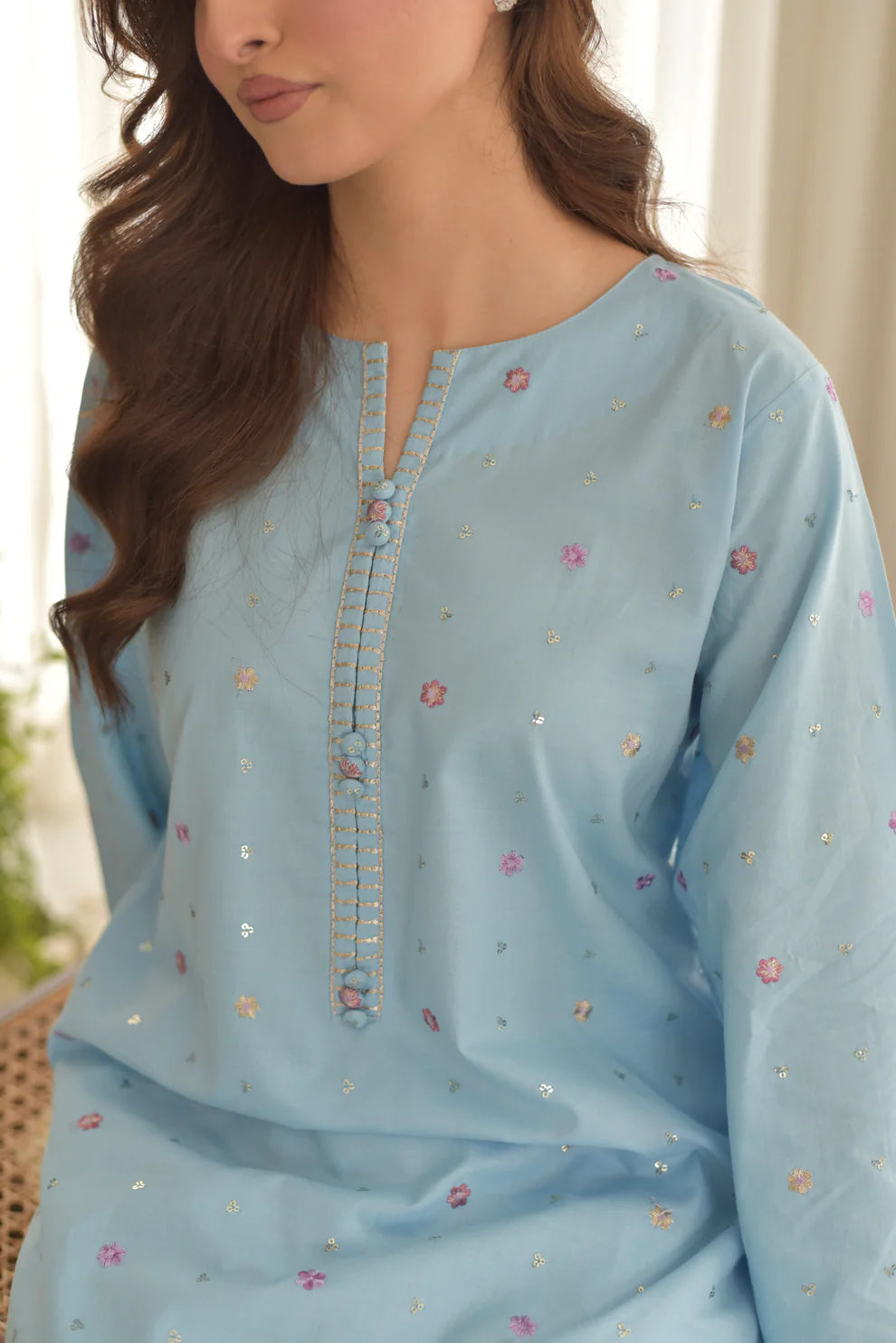 Skyree – Powder Blue Festive Lawn Set with Embroidered Shalwar
