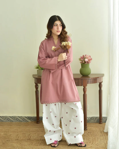 Rosee – Dusty Rose Tunic with Embroidered Tulip Shalwar