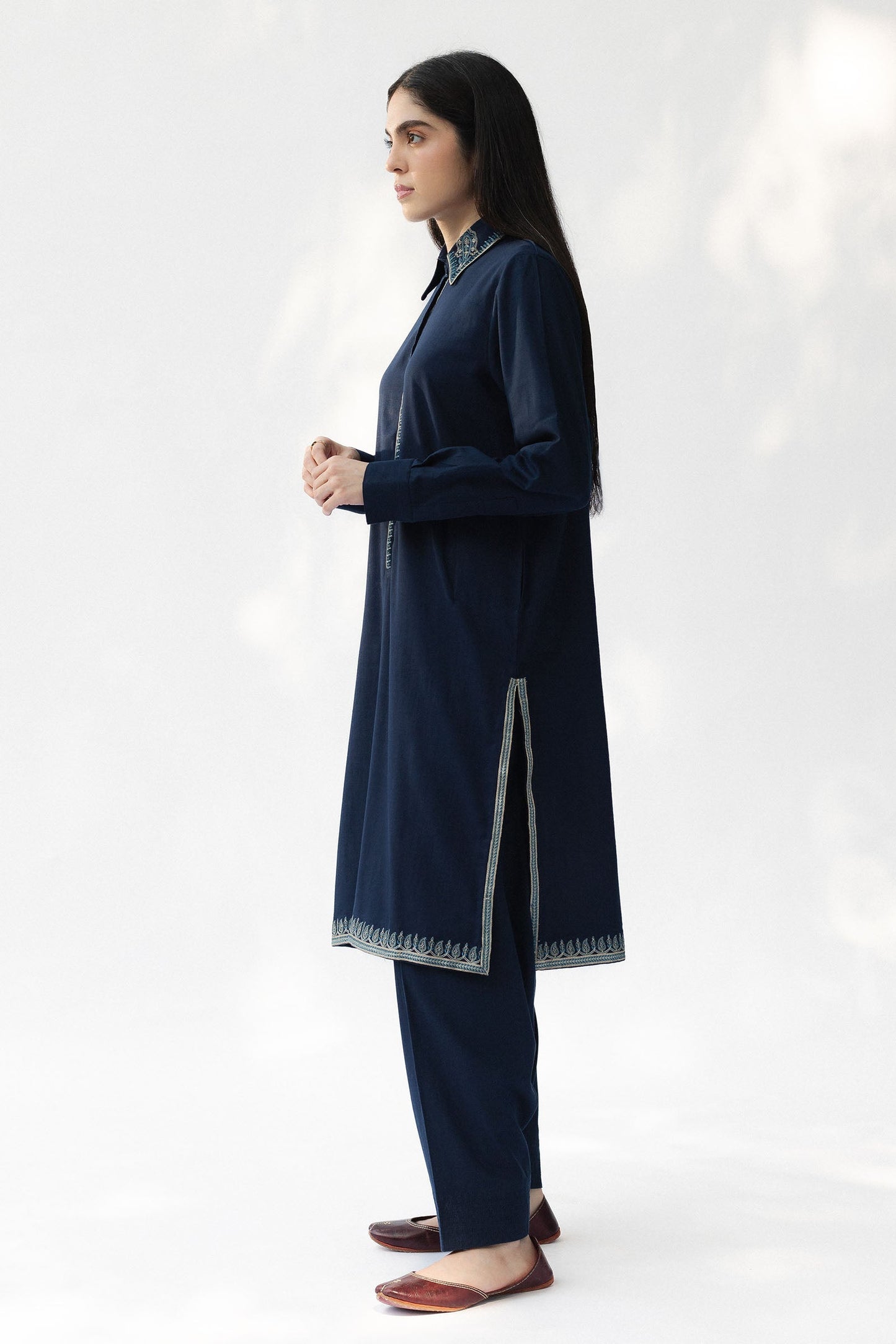 Mid Night – Premium Embroidered Indigo Tunic Set
