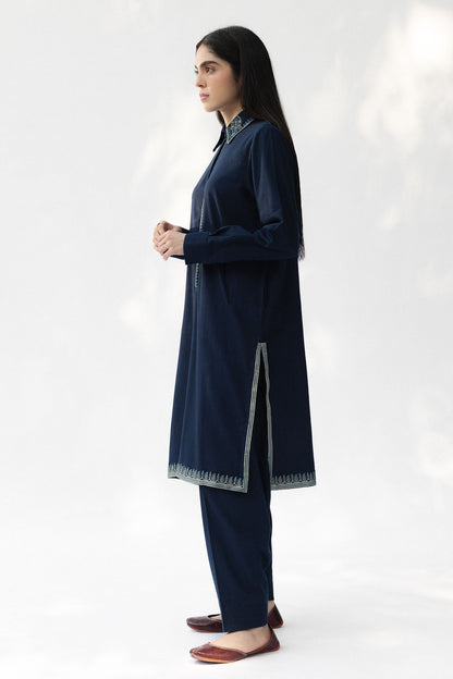 Mid Night – Premium Embroidered Indigo Tunic Set