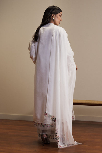 Whitshee – Ivory Festive Organza & Lawn Set with Multi-Flora Embroidery