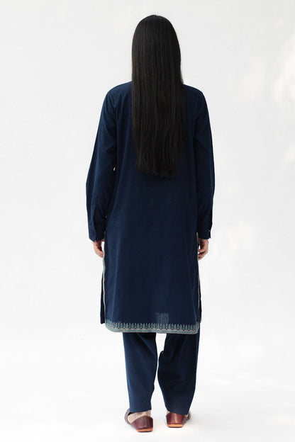 Mid Night – Premium Embroidered Indigo Tunic Set