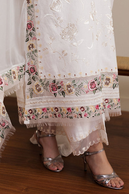 Whitshee – Ivory Festive Organza & Lawn Set with Multi-Flora Embroidery