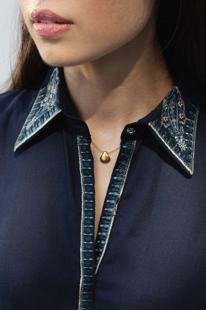 Mid Night – Premium Embroidered Indigo Tunic Set