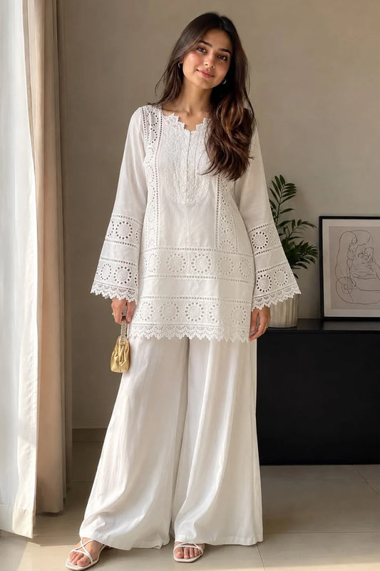 Pearlee – Luxury Chikankari & Lace Detailed Ivory Co-ord Set
