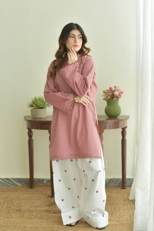 Rosee – Dusty Rose Tunic with Embroidered Tulip Shalwar