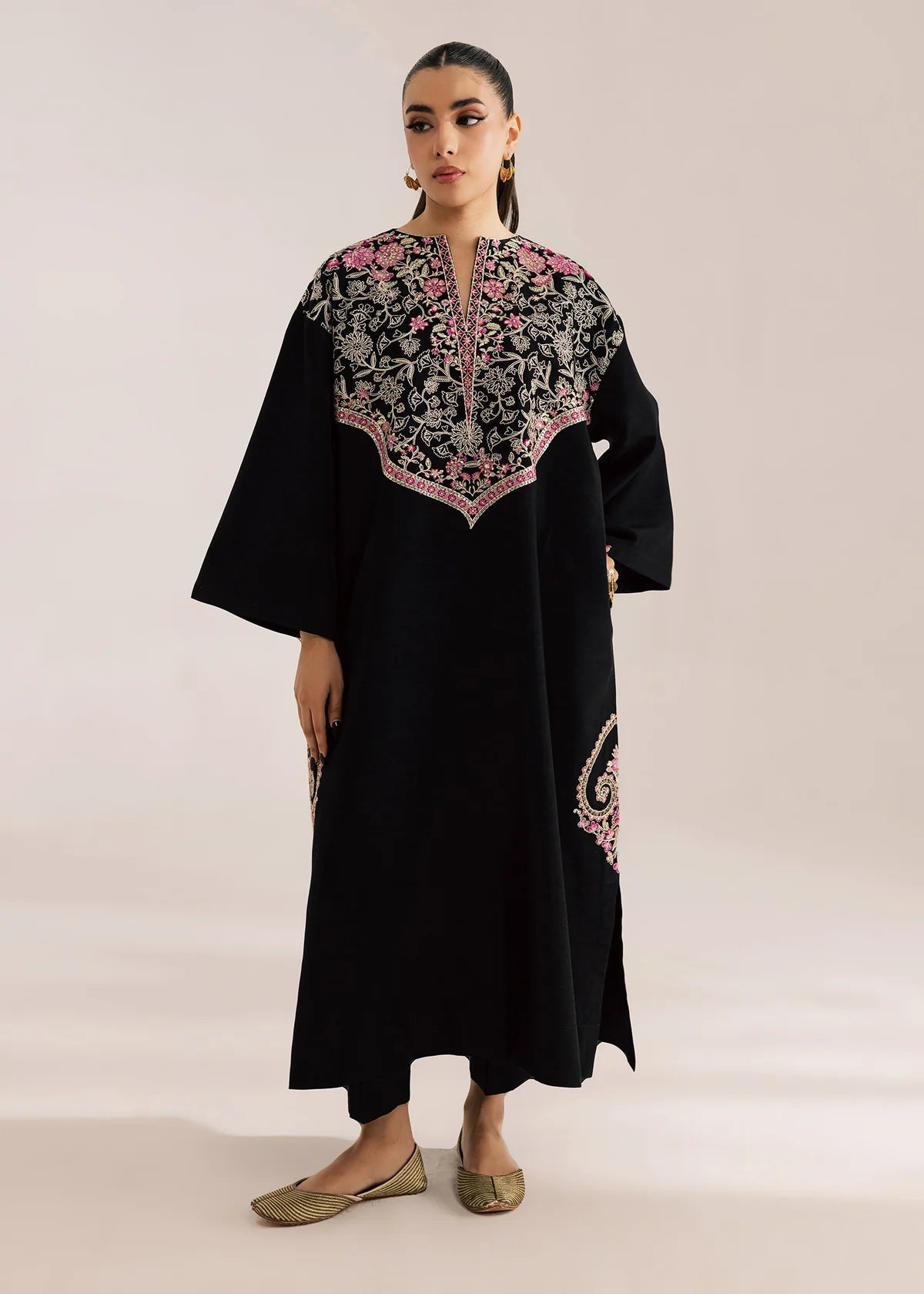 Black Silhouette Embroidered 100% cotton 2 Piece Suit