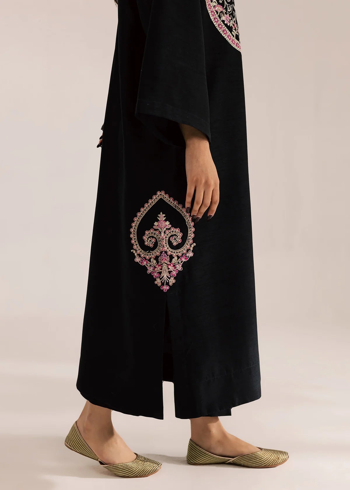 Black Silhouette Embroidered 100% cotton 2 Piece Suit