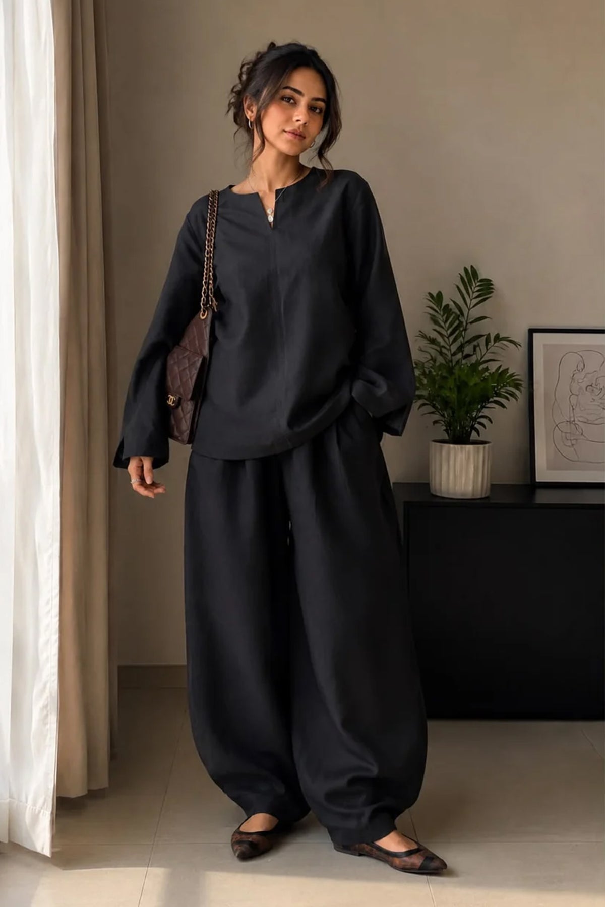 Farshi Black(2PC) – Premium Loungewear Co-Ord Set with Oversized Farshi Pants