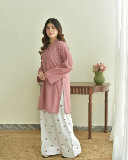 Rosee – Dusty Rose Tunic with Embroidered Tulip Shalwar