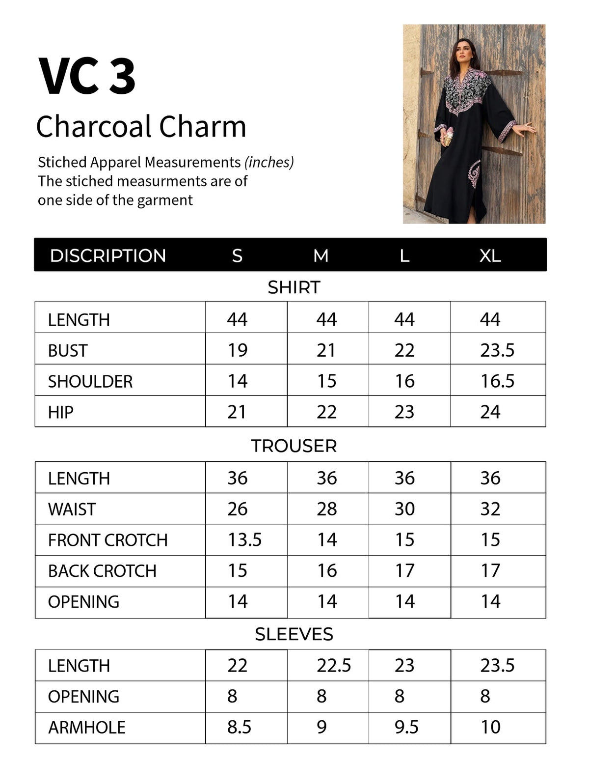 Black Silhouette Embroidered 100% cotton 2 Piece Suit