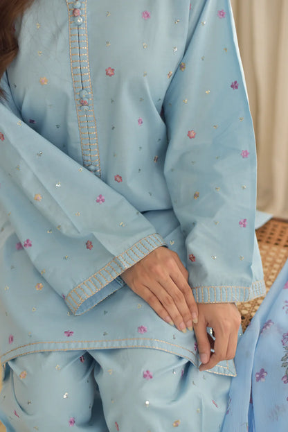 Skyree – Powder Blue Festive Lawn Set with Embroidered Shalwar