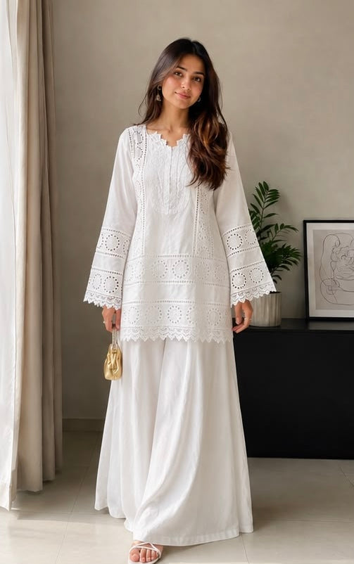 Pearlee – Luxury Chikankari & Lace Detailed Ivory Co-ord Set