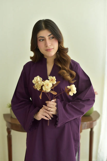 Valtee – Deep Plum Tunic with Embroidered Wide-Leg Shalwar