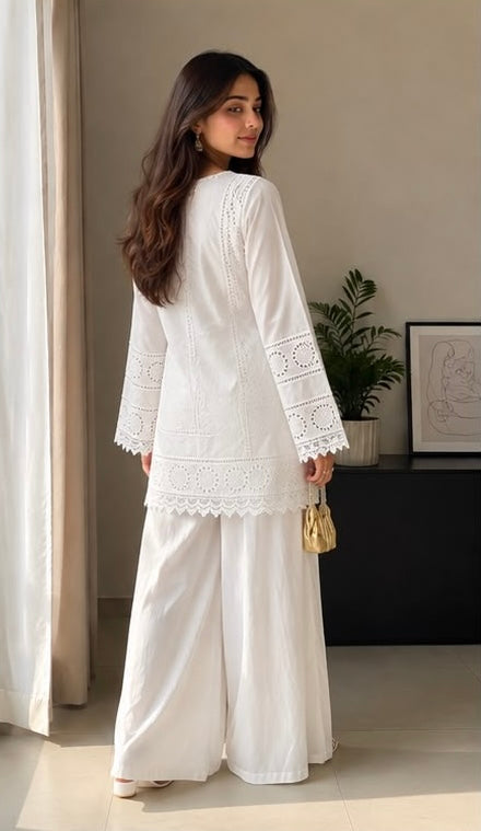 Pearlee – Luxury Chikankari & Lace Detailed Ivory Co-ord Set