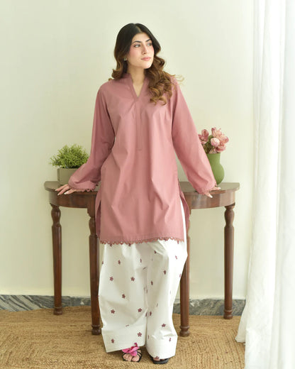 Rosee – Dusty Rose Tunic with Embroidered Tulip Shalwar
