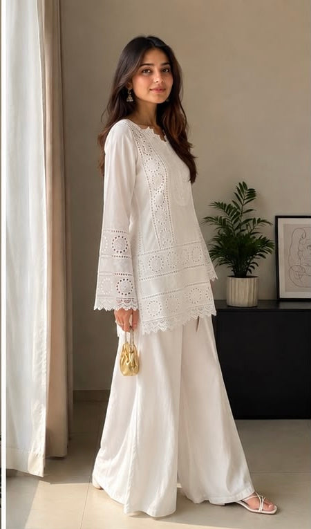 Pearlee – Luxury Chikankari & Lace Detailed Ivory Co-ord Set