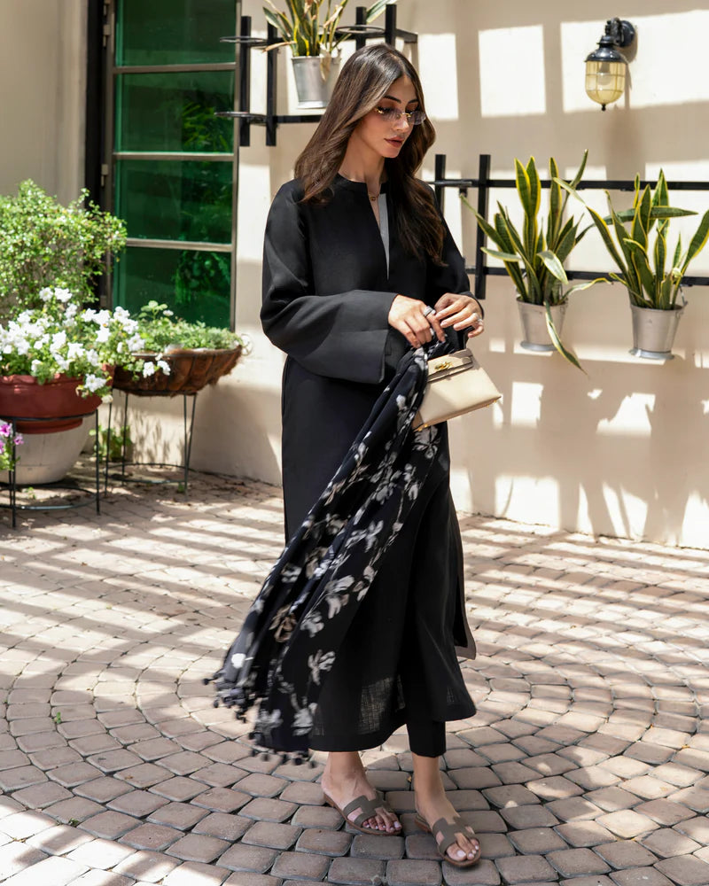 Blackree – Premium Solid Co-Ord Set with Monochrome Printed Dupatta