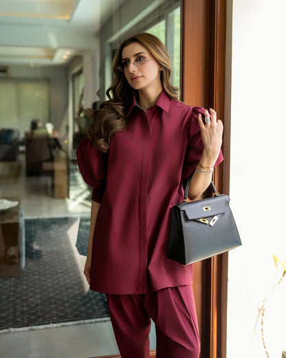 Mehree – Premium High-Low Tunic Set with Statement Puff Sleeves