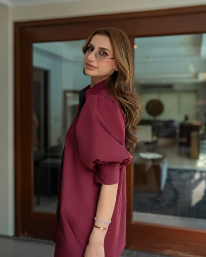 Mehree – Premium High-Low Tunic Set with Statement Puff Sleeves