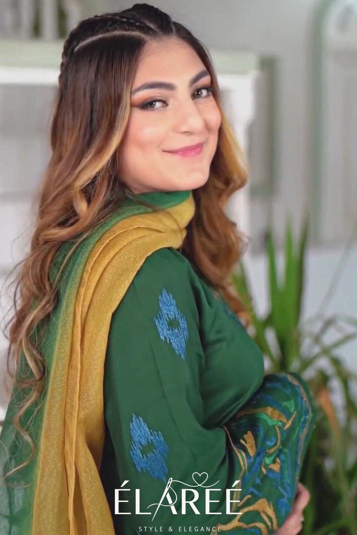 Emerald Green Embroidered 100% cotton 3-Piece Suit