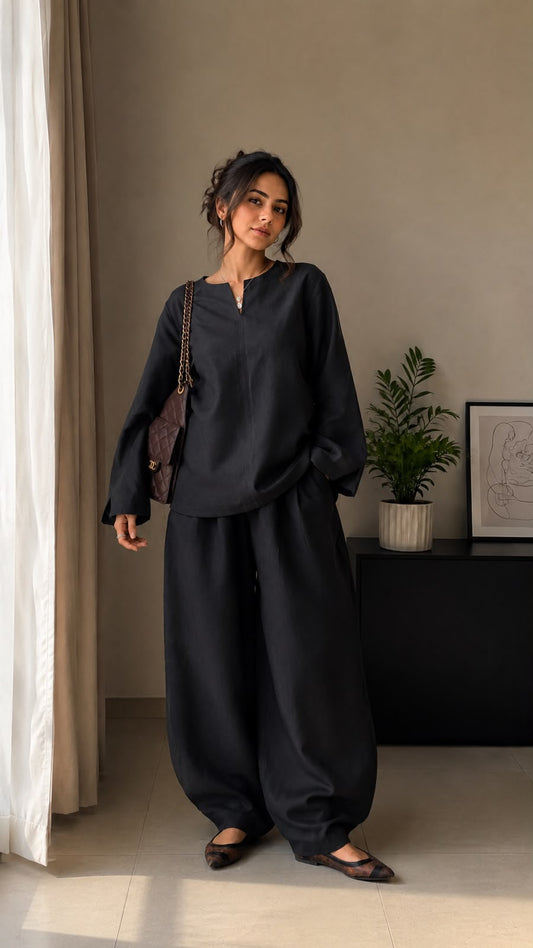 Farshi Black(2PC) – Premium Loungewear Co-Ord Set with Oversized Farshi Pants