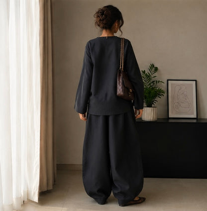 Farshi Black(2PC) – Premium Loungewear Co-Ord Set with Oversized Farshi Pants