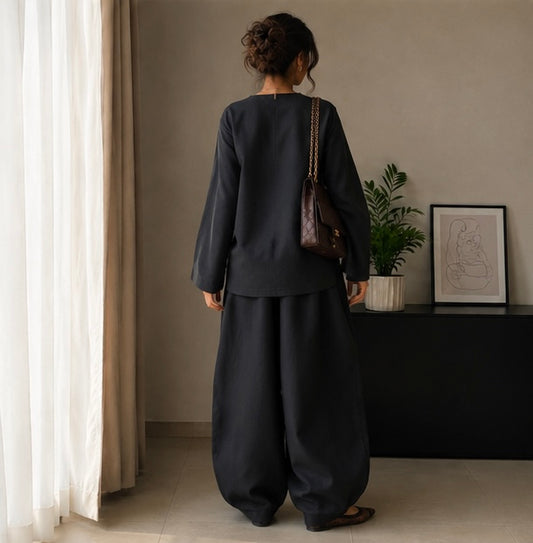 Farshi Black(2PC) – Premium Loungewear Co-Ord Set with Oversized Farshi Pants