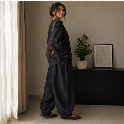 Farshi Black(2PC) – Premium Loungewear Co-Ord Set with Oversized Farshi Pants