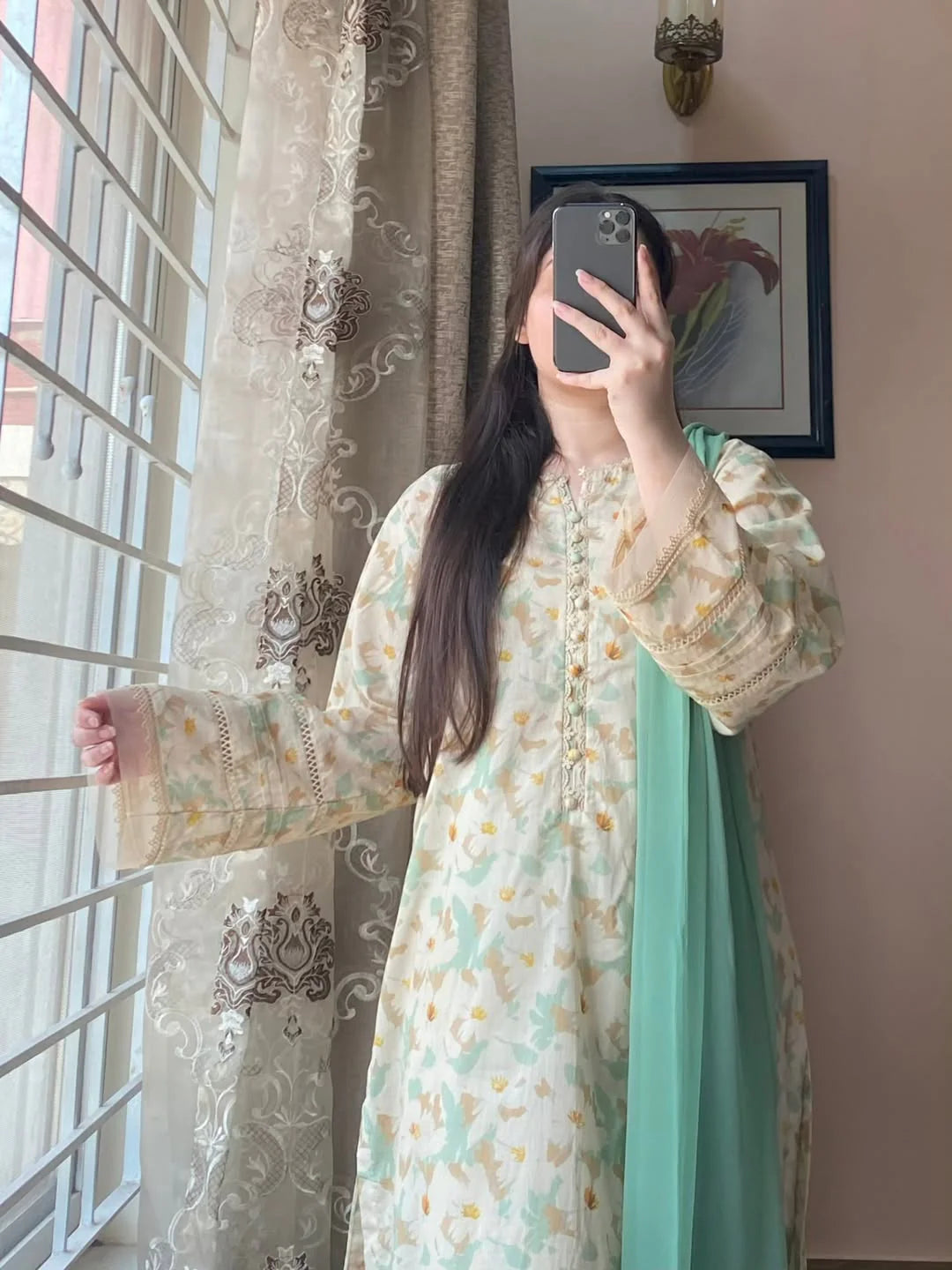Cloude – Pastel Mint & Cream Printed Lawn Set