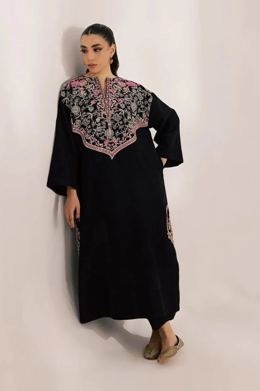 Black Silhouette Embroidered 100% cotton 2 Piece Suit
